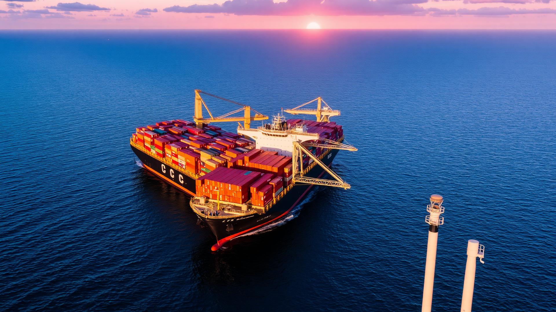 Navio de carga em porto internacional